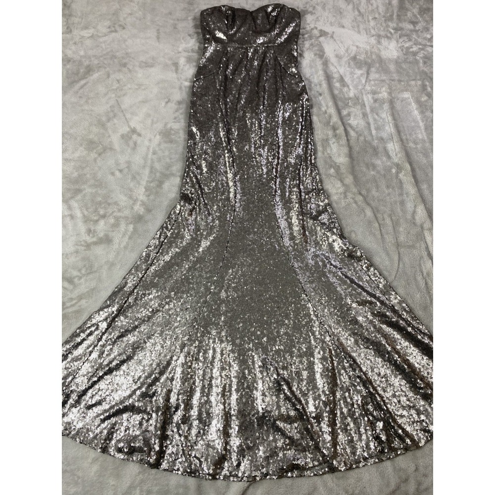 Lulus Dress Womens Small Silver Sequin Flowy Fairy Strapless Dance Prom Dinner